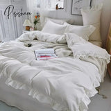 Pisoshare Ins Princess Style Bedding Set For Woman Cute Girl Solid Color Ruffles Duvet Cover Queen