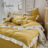 Pisoshare Ins Princess Style Bedding Set For Woman Cute Girl Solid Color Ruffles Duvet Cover Queen