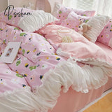 Pisoshare Ins Princess Style Flower Bedding Set Duvet Cover With Ruffle Lace Bed Sheet Pillowcases