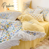 Pisoshare Ins Princess Style Flower Bedding Set Duvet Cover With Ruffle Lace Bed Sheet Pillowcases