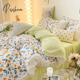 Pisoshare Ins Princess Style Flower Bedding Set Duvet Cover With Ruffle Lace Bed Sheet Pillowcases