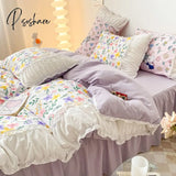 Pisoshare Ins Princess Style Flower Bedding Set Duvet Cover With Ruffle Lace Bed Sheet Pillowcases