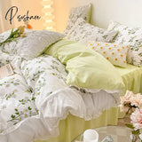 Pisoshare Ins Princess Style Flower Bedding Set Duvet Cover With Ruffle Lace Bed Sheet Pillowcases