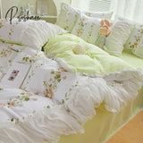 Pisoshare Ins Princess Style Flower Bedding Set Duvet Cover With Ruffle Lace Bed Sheet Pillowcases