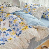 Pisoshare Ins Princess Style Flower Bedding Set Duvet Cover With Ruffle Lace Bed Sheet Pillowcases