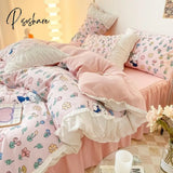 Pisoshare Ins Princess Style Flower Bedding Set Duvet Cover With Ruffle Lace Bed Sheet Pillowcases