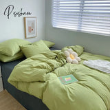 Pisoshare Ins Solid Color Washed Cotton Bedding Sets Full Queen Size Simple Student Dormitory Quilt