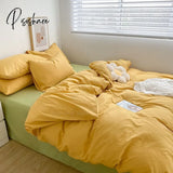 Pisoshare Ins Solid Color Washed Cotton Bedding Sets Full Queen Size Simple Student Dormitory Quilt