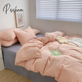 Pisoshare Ins Solid Color Washed Cotton Bedding Sets Full Queen Size Simple Student Dormitory Quilt