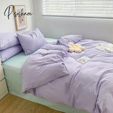 Pisoshare Ins Solid Color Washed Cotton Bedding Sets Full Queen Size Simple Student Dormitory Quilt