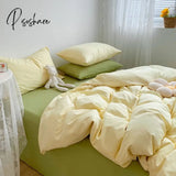 Pisoshare Ins Solid Color Washed Cotton Bedding Sets Full Queen Size Simple Student Dormitory Quilt