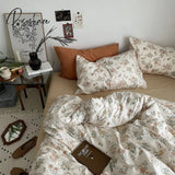 Pisoshare Ins Style Cotton Bedding Set Vintage Floral Fitted Sheet Duvet Cover Pillowcase Full