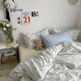 Pisoshare Ins Style Cotton Bedding Set Vintage Floral Fitted Sheet Duvet Cover Pillowcase Full
