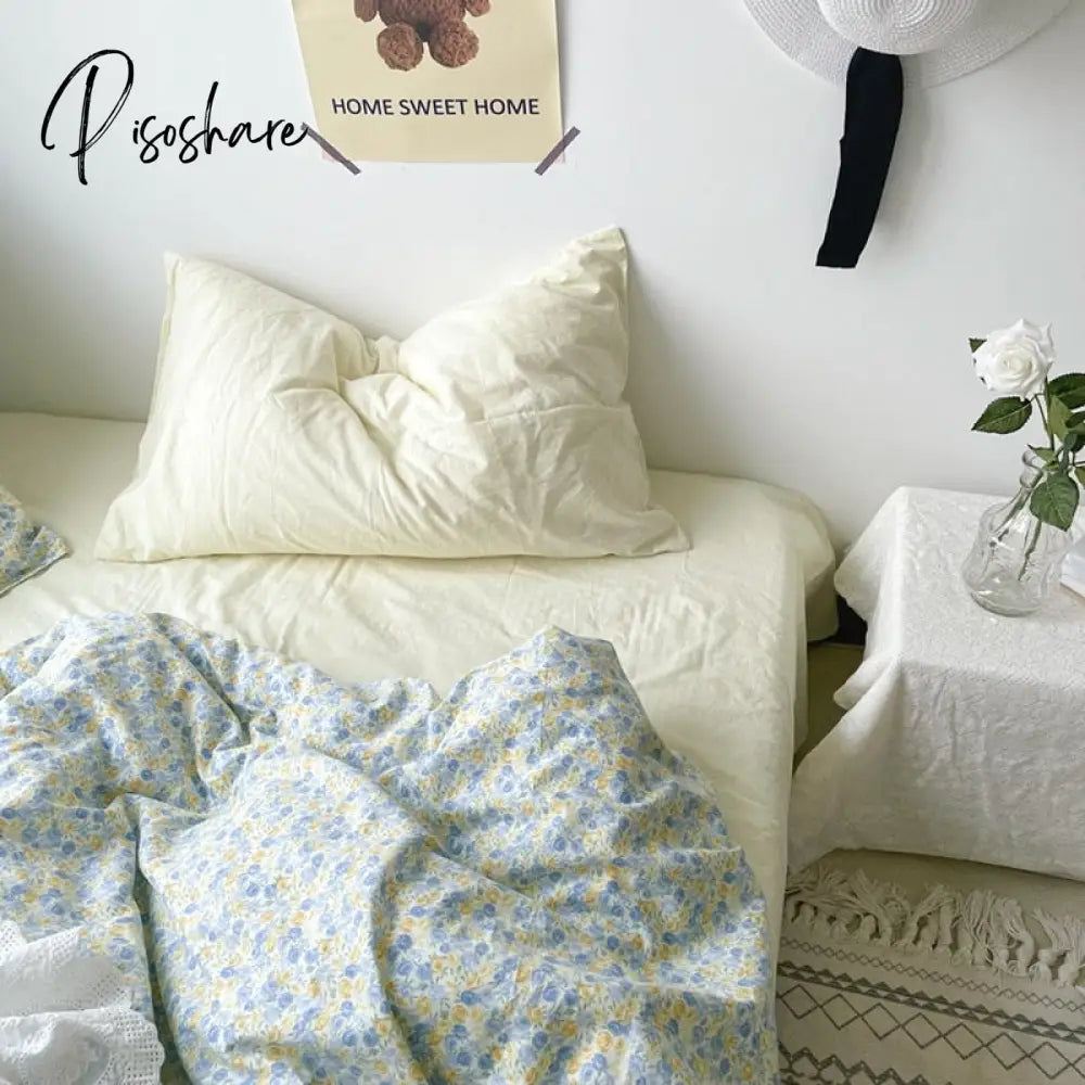 Pisoshare Ins Style Cotton Bedding Set Vintage Floral Fitted Sheet Duvet Cover Pillowcase Full