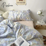 Pisoshare Ins Style Cotton Bedding Set Vintage Floral Fitted Sheet Duvet Cover Pillowcase Full