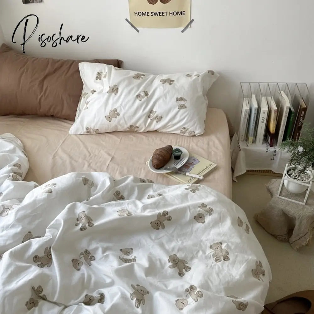 Pisoshare Ins Style Cotton Bedding Set Vintage Floral Fitted Sheet Duvet Cover Pillowcase Full