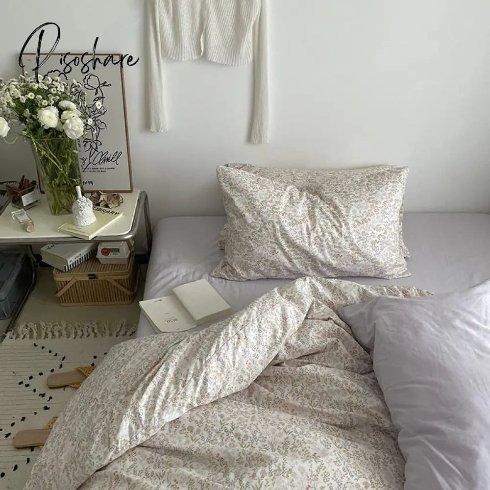 Pisoshare Ins Style Cotton Bedding Set Vintage Floral Fitted Sheet Duvet Cover Pillowcase Full