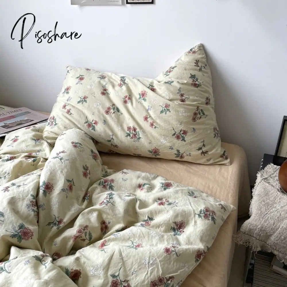 Pisoshare Ins Style Cotton Bedding Set Vintage Floral Fitted Sheet Duvet Cover Pillowcase Full