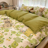 Pisoshare Ins Style Duvet Cover Flat Sheet Pillowcases Cute Cartoon Floral Bed Linen Twin Full