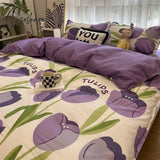 Pisoshare Ins Style Duvet Cover Flat Sheet Pillowcases Cute Cartoon Floral Bed Linen Twin Full