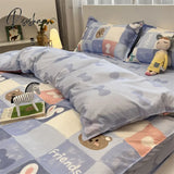 Pisoshare Ins Style Duvet Cover Flat Sheet Pillowcases Cute Cartoon Floral Bed Linen Twin Full