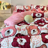 Pisoshare Ins Style Duvet Cover Flat Sheet Pillowcases Cute Cartoon Floral Bed Linen Twin Full