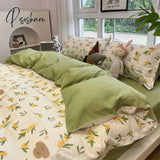 Pisoshare Ins Style Duvet Cover Flat Sheet Pillowcases Cute Cartoon Floral Bed Linen Twin Full