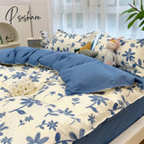 Pisoshare Ins Style Duvet Cover Flat Sheet Pillowcases Cute Cartoon Floral Bed Linen Twin Full