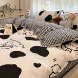 Pisoshare Ins Style Duvet Cover Flat Sheet Pillowcases Cute Cartoon Floral Bed Linen Twin Full