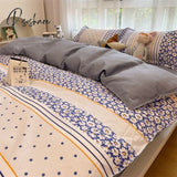 Pisoshare Ins Style Duvet Cover Flat Sheet Pillowcases Cute Cartoon Floral Bed Linen Twin Full