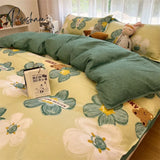 Pisoshare Ins Style Duvet Cover Flat Sheet Pillowcases Cute Cartoon Floral Bed Linen Twin Full