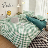 Pisoshare Ins Style Plaid Comforter Bedding Sets Japanese Minimalist Duvet Cover Set 4Pcs Luxury