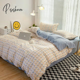 Pisoshare Ins Style Plaid Comforter Bedding Sets Japanese Minimalist Duvet Cover Set 4Pcs Luxury