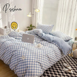 Pisoshare Ins Style Plaid Comforter Bedding Sets Japanese Minimalist Duvet Cover Set 4Pcs Luxury