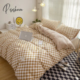 Pisoshare Ins Style Plaid Comforter Bedding Sets Japanese Minimalist Duvet Cover Set 4Pcs Luxury