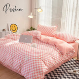 Pisoshare Ins Style Plaid Comforter Bedding Sets Japanese Minimalist Duvet Cover Set 4Pcs Luxury