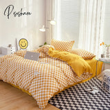 Pisoshare Ins Style Plaid Comforter Bedding Sets Japanese Minimalist Duvet Cover Set 4Pcs Luxury