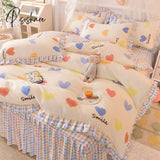 Pisoshare Ins Sweet Heart Bedding Set Cute Girls Lace Princess Bed Sheet Skirt Ruffle Full Queen
