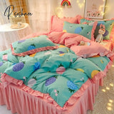 Pisoshare Ins Sweet Heart Bedding Set Cute Girls Lace Princess Bed Sheet Skirt Ruffle Full Queen