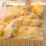 Pisoshare Ins Sweet Heart Bedding Set Cute Girls Lace Princess Bed Sheet Skirt Ruffle Full Queen