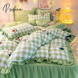 Pisoshare Ins Sweet Heart Bedding Set Cute Girls Lace Princess Bed Sheet Skirt Ruffle Full Queen