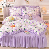 Pisoshare Ins Sweet Heart Bedding Set Cute Girls Lace Princess Bed Sheet Skirt Ruffle Full Queen