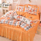 Pisoshare Ins Sweet Heart Bedding Set Cute Girls Lace Princess Bed Sheet Skirt Ruffle Full Queen