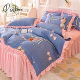 Pisoshare Ins Sweet Heart Bedding Set Cute Girls Lace Princess Bed Sheet Skirt Ruffle Full Queen