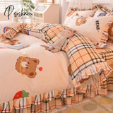 Pisoshare Ins Sweet Heart Bedding Set Cute Girls Lace Princess Bed Sheet Skirt Ruffle Full Queen