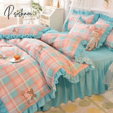 Pisoshare Ins Sweet Heart Bedding Set Cute Girls Lace Princess Bed Sheet Skirt Ruffle Full Queen
