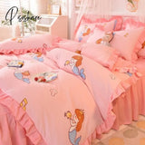Pisoshare Ins Sweet Heart Bedding Set Cute Girls Lace Princess Bed Sheet Skirt Ruffle Full Queen