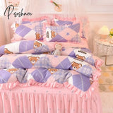 Pisoshare Ins Sweet Heart Bedding Set Cute Girls Lace Princess Bed Sheet Skirt Ruffle Full Queen