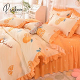 Pisoshare Ins Sweet Heart Bedding Set Cute Girls Lace Princess Bed Sheet Skirt Ruffle Full Queen
