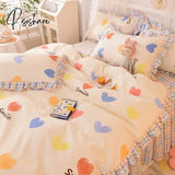 Pisoshare Ins Sweet Heart Bedding Set Cute Girls Lace Princess Bed Sheet Skirt Ruffle Full Queen